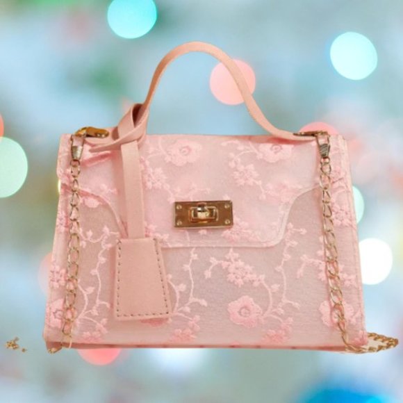 Handbags - Floral Embroidered Lock Chain Bag Satchel Bag